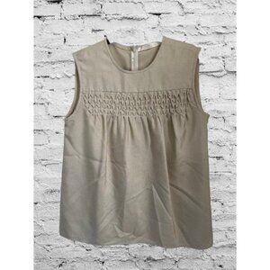 Vintage Shannon McLean Top Sleeveless Pinched Front Beige Color Silk - Med